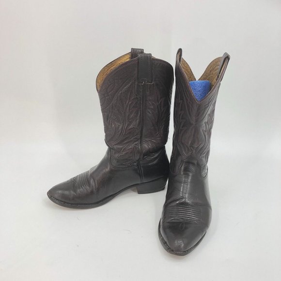 Vtg Nacona Boot Oxblood Leather Flame Stitch Cowboy Western Mens Sz 9.5D Rodeo - Picture 6 of 16